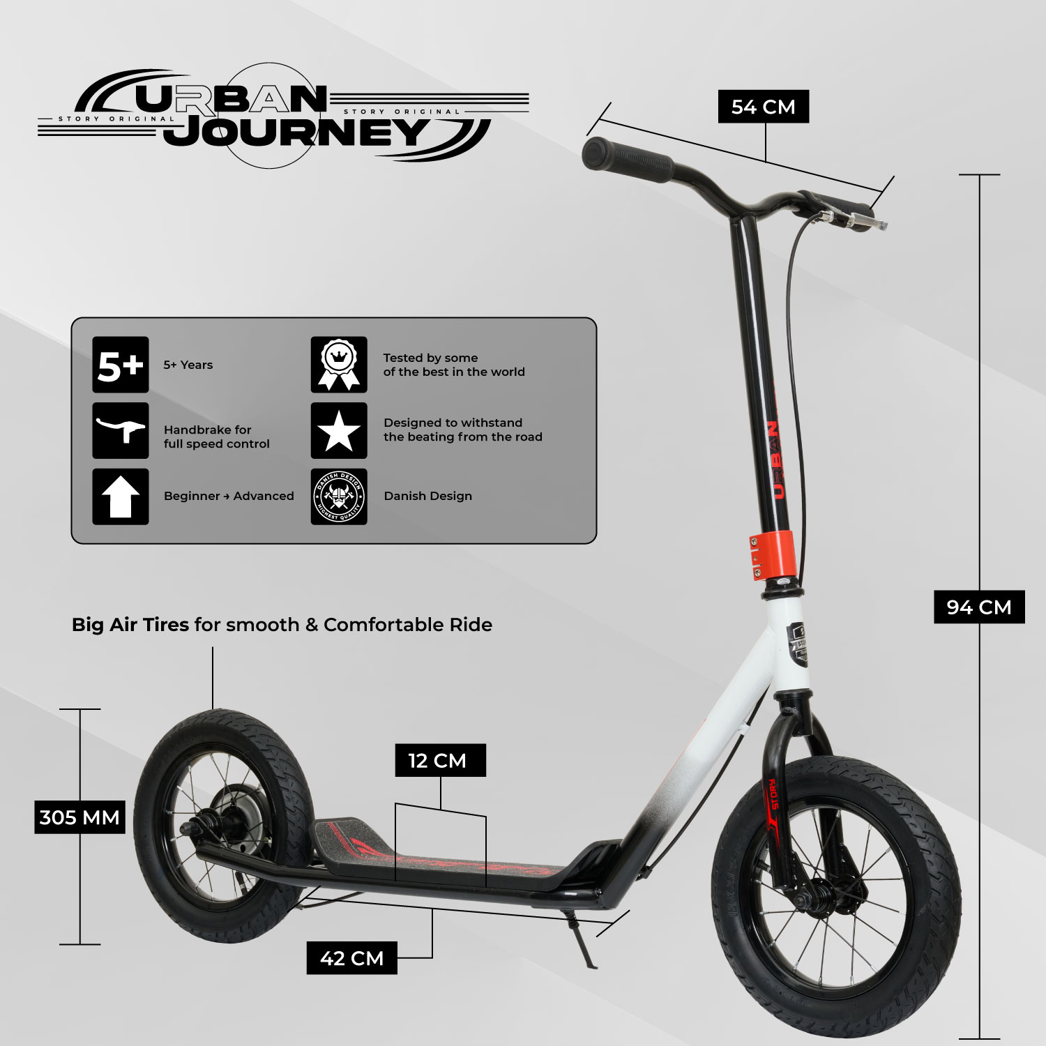 Story Urban Journey Original – Scooter mit 300 mm luftgefüllten Reifen